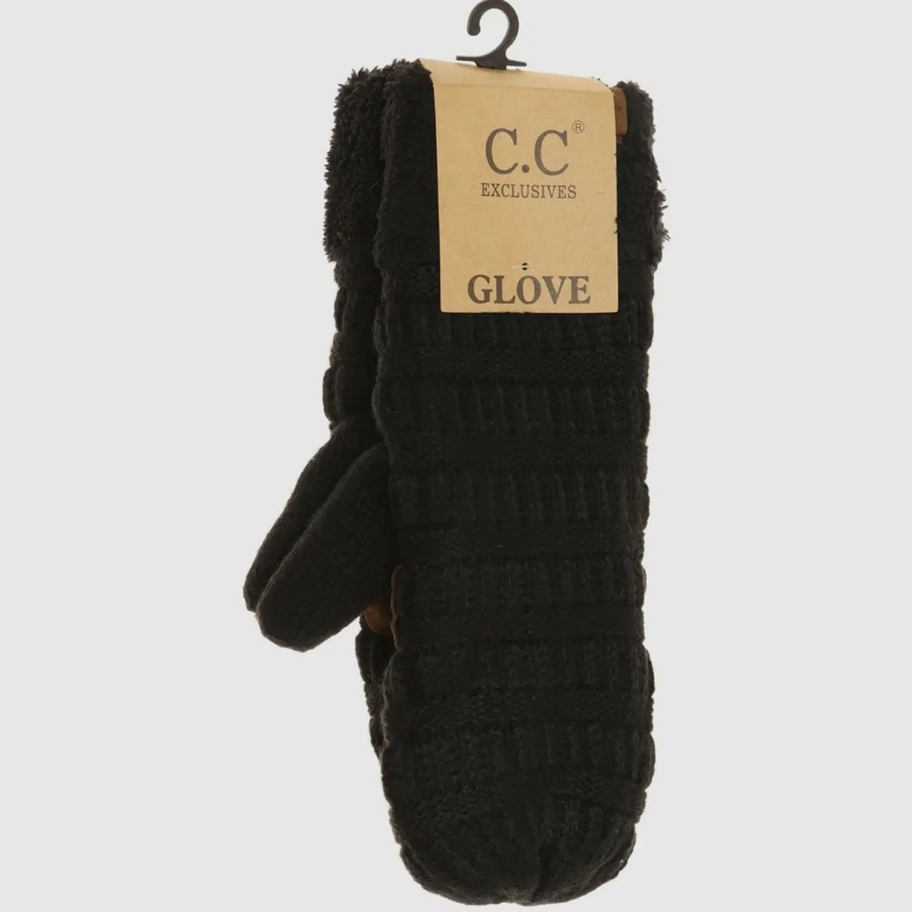 New C.C solid fuzzy lined mittens